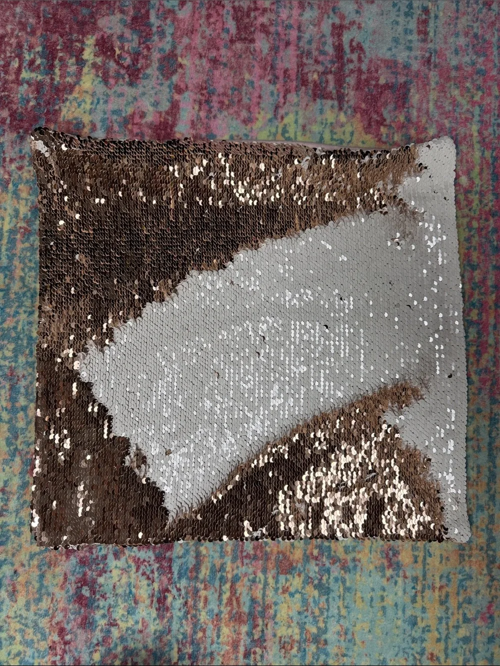Reversible Sequin Accent Pillow Cover in Bronze and White